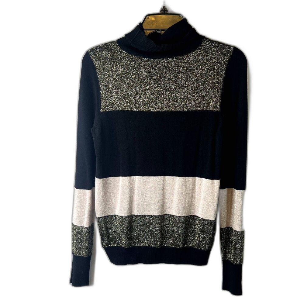 Ann Taylor Metallic Striped Turtleneck Sweater Size Small Dressy Preppy
